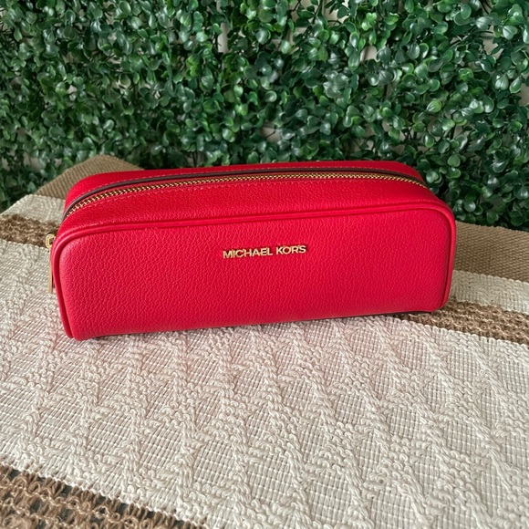 Michael Kors Handbags - Michael Kors Red Leather Cosmetic/Pencil/Brush Pouch